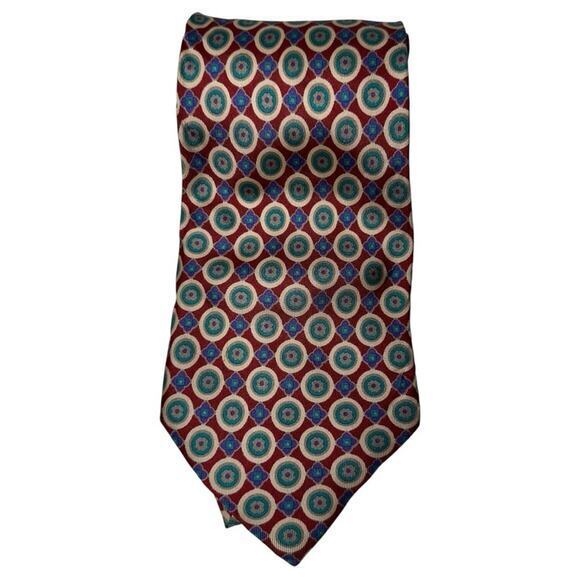 Hugo Boss Vintage Men’s Red Green Purple Medallion Print Silk Neck Tie - Picture 1 of 8